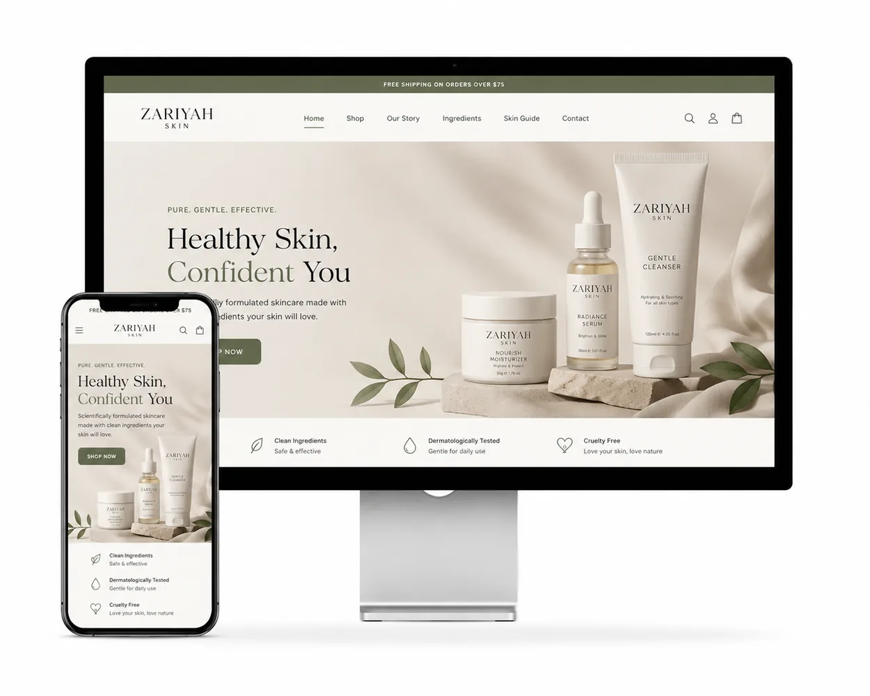 Zariyah Skin concept website mockup